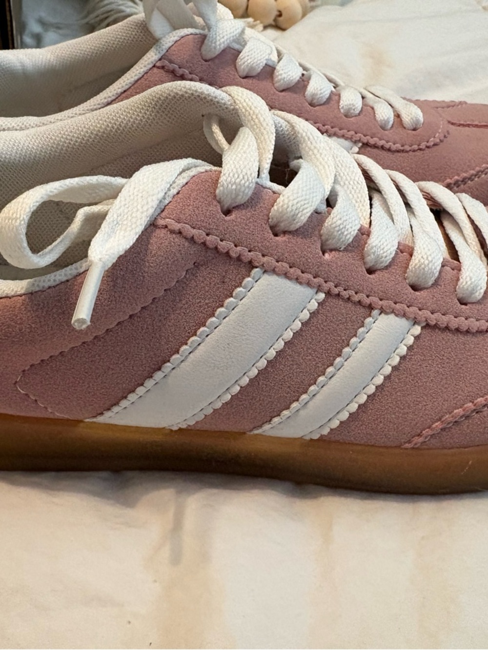 Women's Pink Suede Lace-Up Sneakers with White Stripes